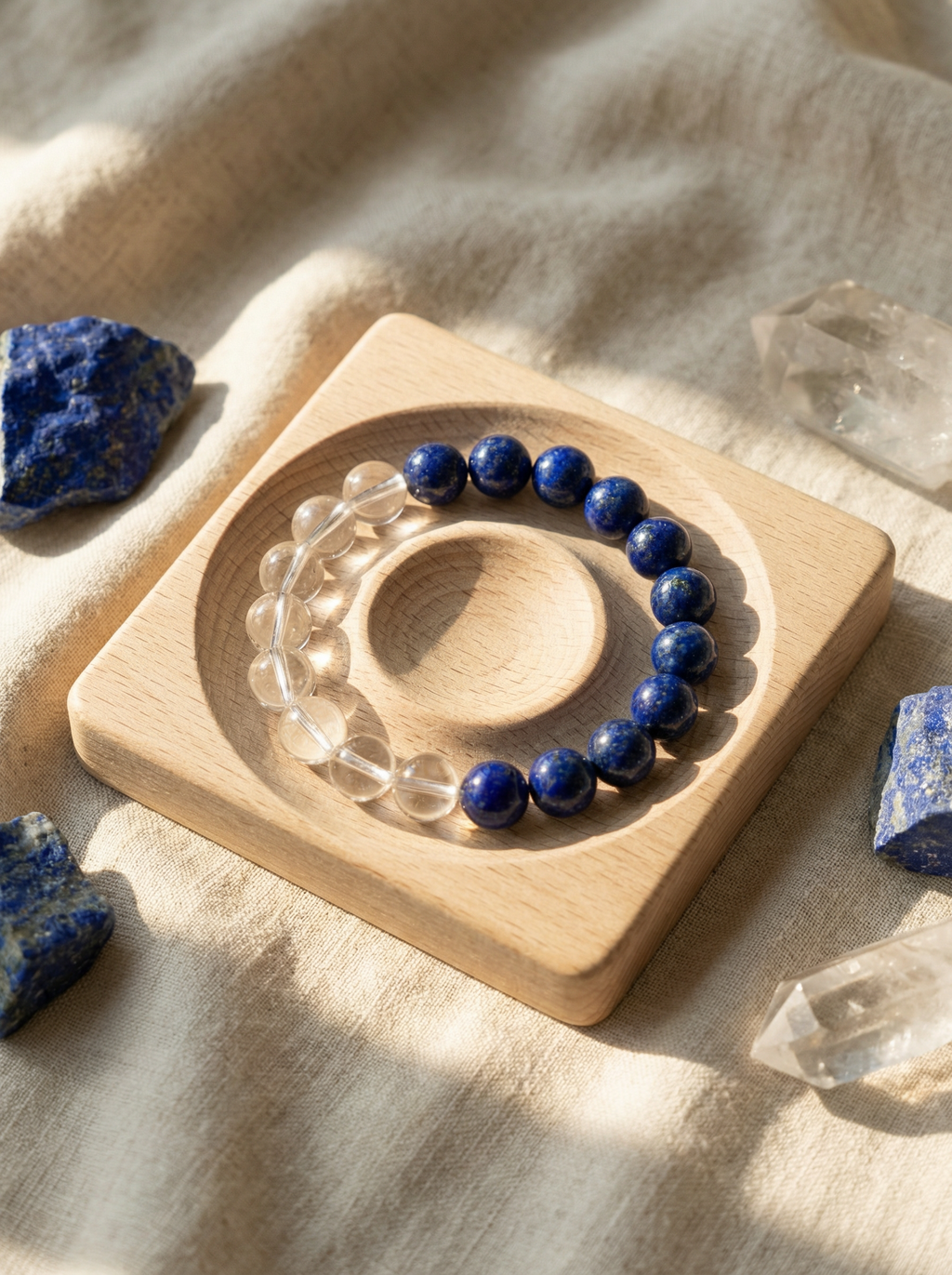Crystal Clear Realm | Clear Quartz × Lazurite Bracelet